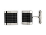 Men's Polished Laser Design Square Grid Cufflinks in Stainless Steel